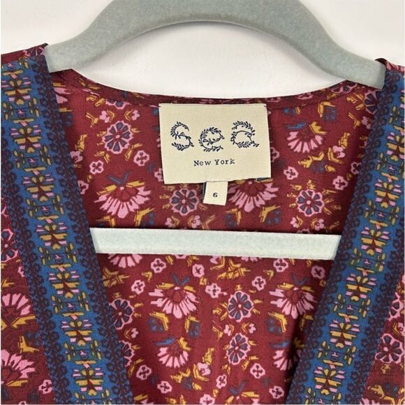 Sea Burgundy and Blue Silk Floral Dress - Picture 6 of 16